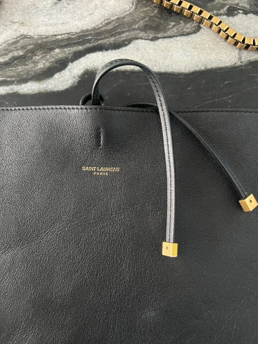 Saint Laurent Black Leather Tote with Chain Strap - Picture 9 of 9